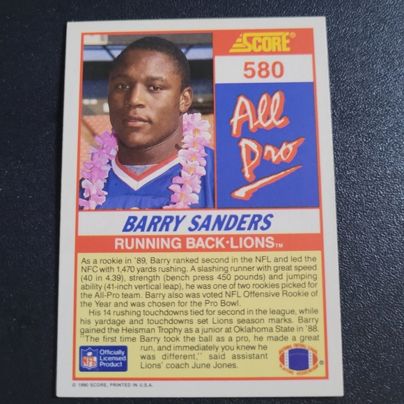 BARRY SANDERS 1990 AUTOGRAPHED ALL - PRO CARD - Picture 4 of 10